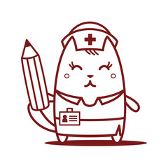 Character nurse in uniform with a medical cap line art