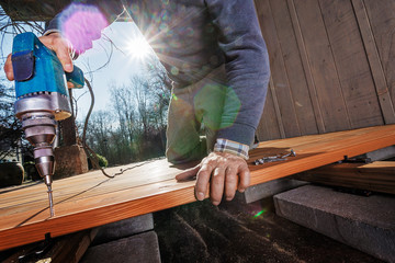Constructing a wooden patio
