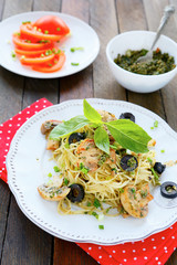 pasta with mushrooms and pesto
