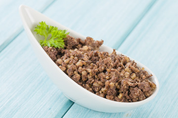 Haggis - Scottish dish made of sheep's pluck oatmeal and spices