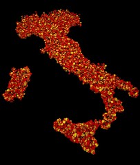Cartina Italia 3d regioni fogli foglietti ritagli carta rosso