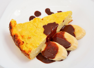 Cottage cheese baked pudding with bananas