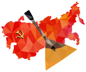 Soviet Union, USSR, map with flag, balalaika