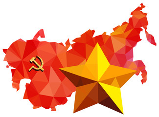 Soviet Union, USSR, map with flag, star