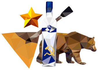 Russian symbolism ( bear; star, balalaika, vodka)