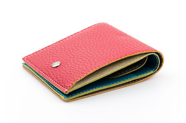 red leather wallet isolated white background