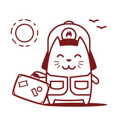 Character firefighter in coveralls and helmet line art