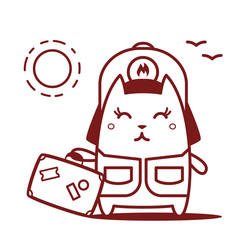 Character firefighter in coveralls and helmet line art