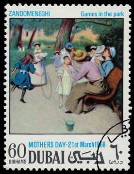 DUBAI - CIRCA 1968: a stamp printed by Dubai shows a picture of