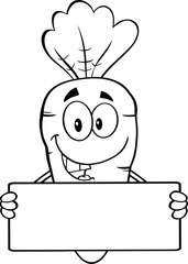 Black And White Funny Carrot Cartoon Character Holding A Banner