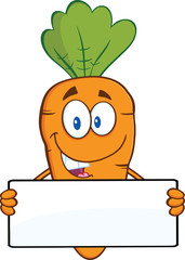 Funny Carrot Cartoon Character Holding A Banner