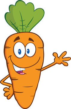 Smiling Carrot Cartoon Character Waving For Greeting