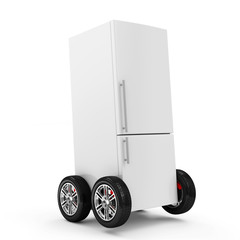 Refrigerator on Wheels isolated on white background