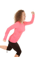 woman pink sports shirt run by