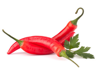 Hot red chili or chilli pepper and parsley leaves still life