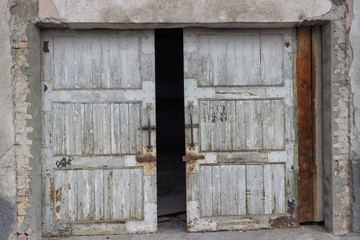 old wood door at a warehouse building