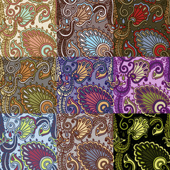 Set of nine colorful seamless patterns. EPS-8.