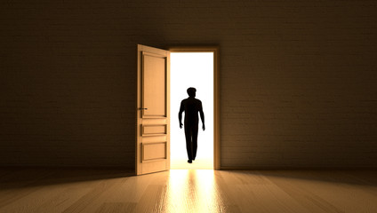 Obraz premium Mann verlässt Raum ins Licht