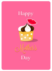 happy mothers day card with creamy cupcake on pink background