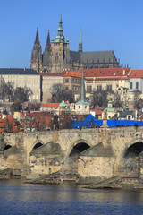 Obraz premium Prague gothic Castle with Charles Bridge, Czech Republic