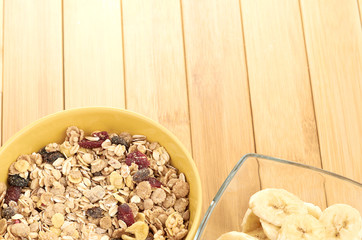 Delicious and healthy cereal in bowl with milk