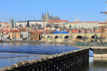 Prague gothic Castle with Charles Bridge, Czech Republic