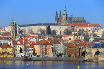 Naklejka na ściany i meble Prague gothic Castle with Charles Bridge, Czech Republic