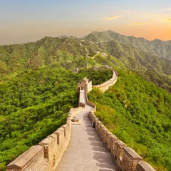 Papier Peint photo Lavable Mur chinois Grande Muraille de Chine au coucher du soleil