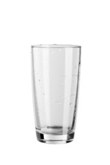 empty glass with drops isolated on white background