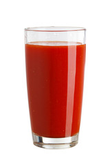 Tomato juice in a glass isolated on white background
