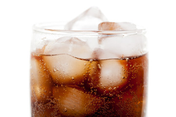 Close up view of the cola in glass