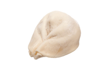 bunch of fresh frozen dumplings ready for cooking, isolated on w