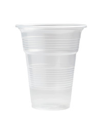 clear plastic cup isolated on white background