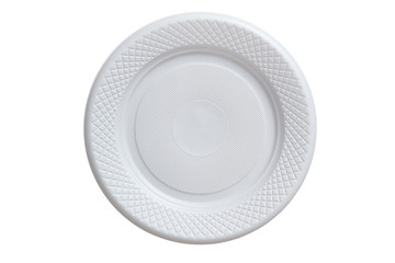 white disposable plastic plate on a white background