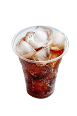 plastic glass with ice and a cola isolated on a white background