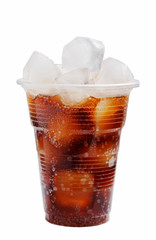 plastic glass with ice and a cola isolated on a white background