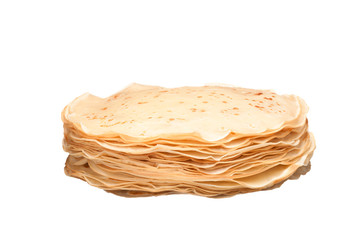 Stack of pancakes isolated on white background