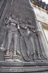 Dancing Apsaras an old Khmer art carvingsl in Angkor Wat
