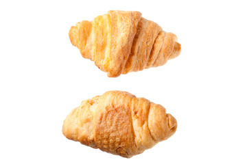 two fresh croissant on a white, horizontal