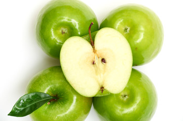 Green apple fruits isolated on white background