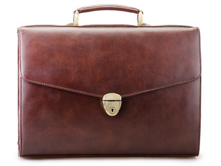 Brown leather briefcase isolated