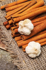 Cinnamon on a piece of sackcloth