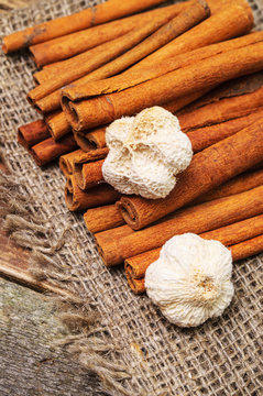 Cinnamon on a piece of sackcloth