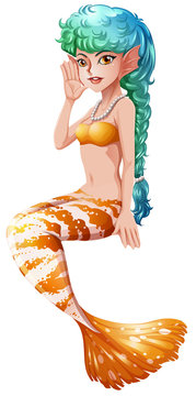 A mermaid with a stripe-colored tail