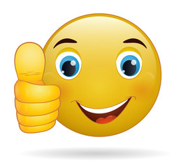 Thumb up emoticon, yellow  cartoon sign facial expression