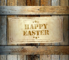Stamp Happy Easter label old wooden box