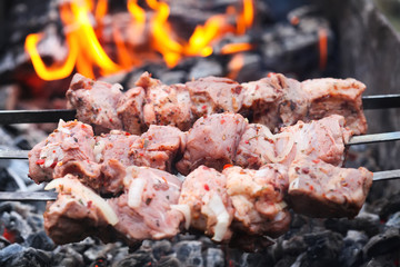 Juicy fresh slices of meat prepare on fire