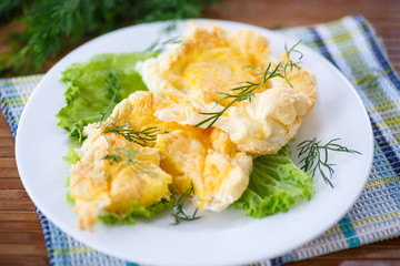 yolk baked into the beaten egg whites