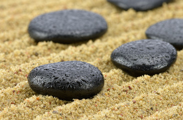 Fototapeta na wymiar Mokre kamienie do spa na piasku