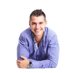 Man lying on floor with arms crossed